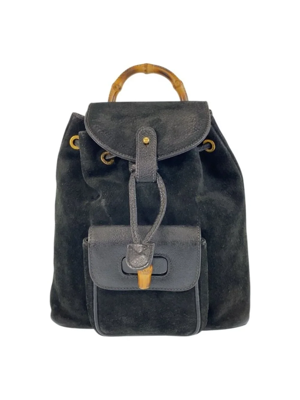 Gucci Bamboo Black Gold Suede Backpack